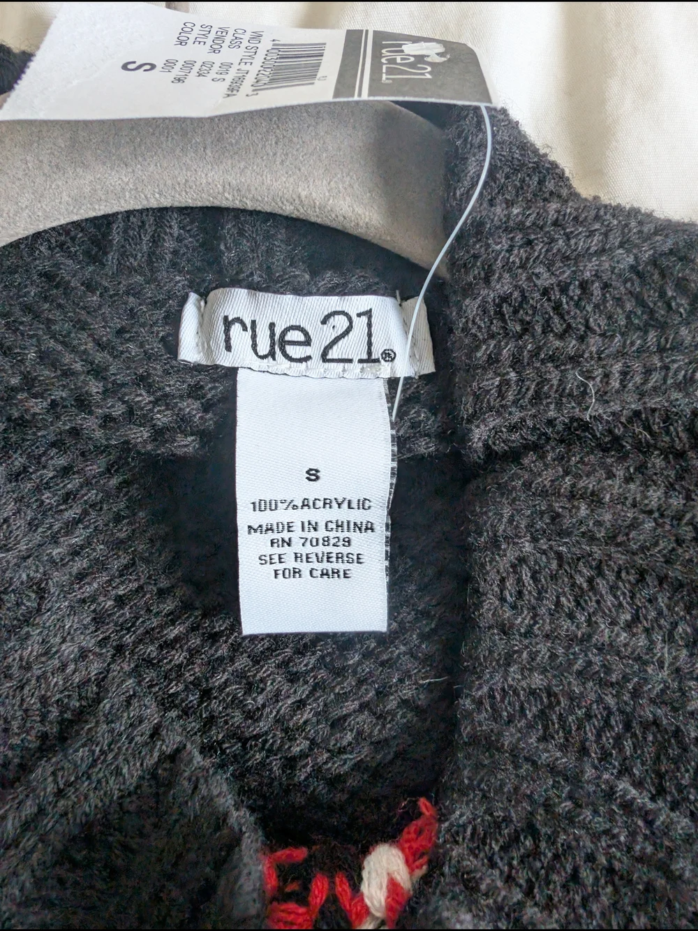 Rue21 Black Knit Sweater with Red Mushroom Motif Size Small - Picture 5 of 5